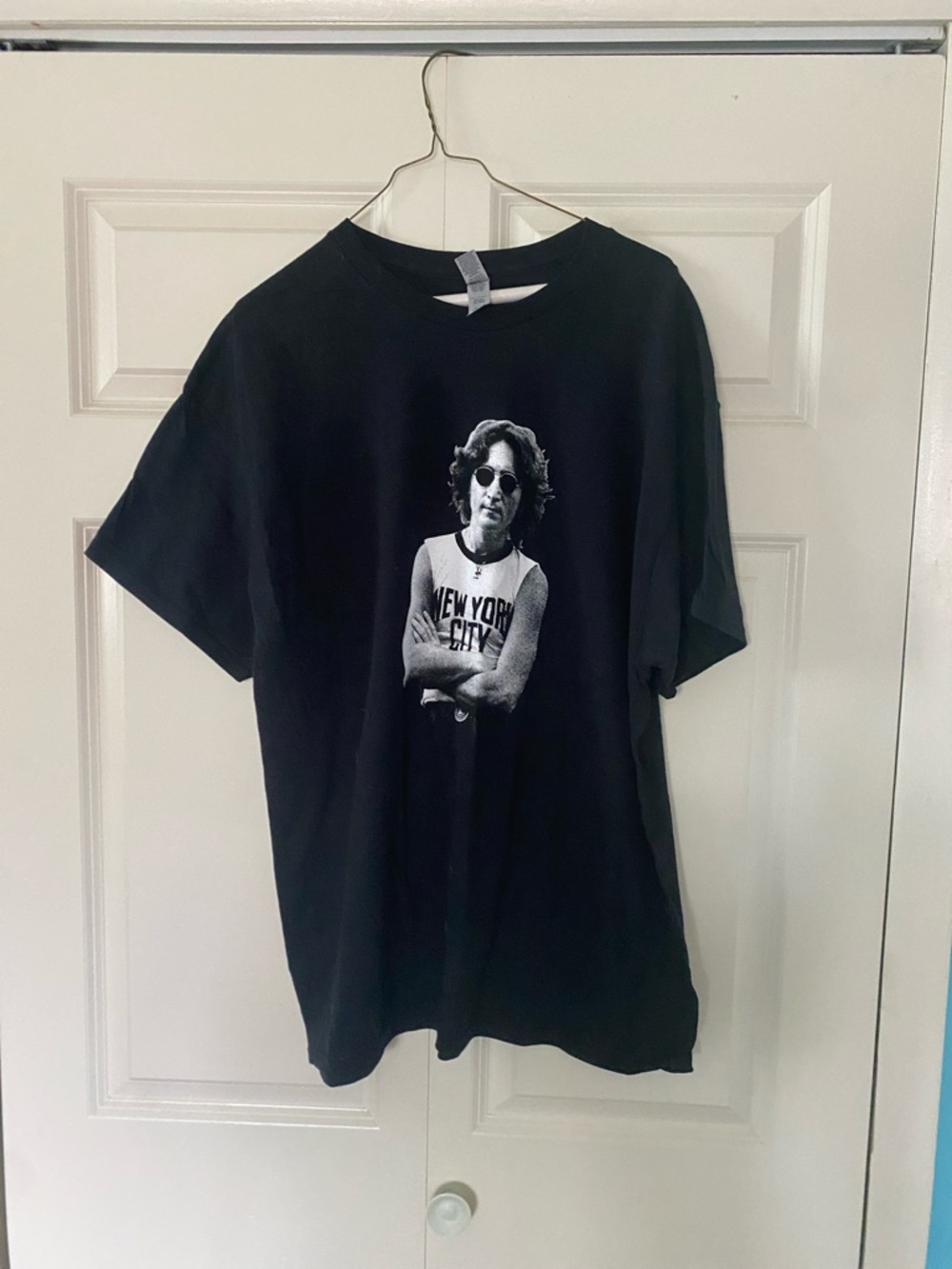 John Lennon Black Graphic Tee with 'New York City' Print